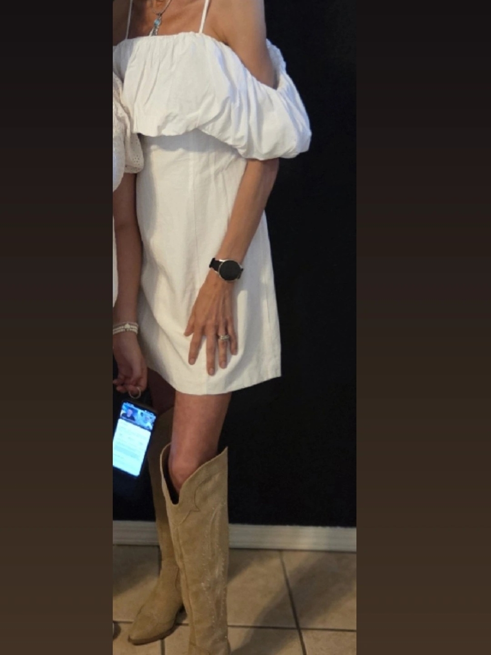 White Off-Shoulder Mini Dress with Puff Sleeve